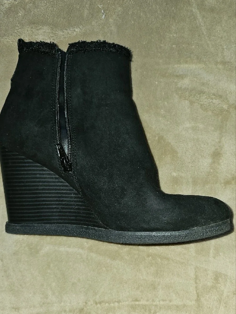 New Women's Black Suede Wedge Ankle Boot